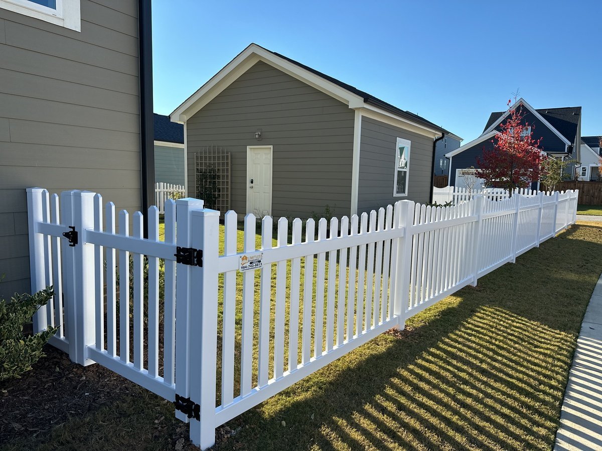 Decorative vinyl fence installation with clean finish