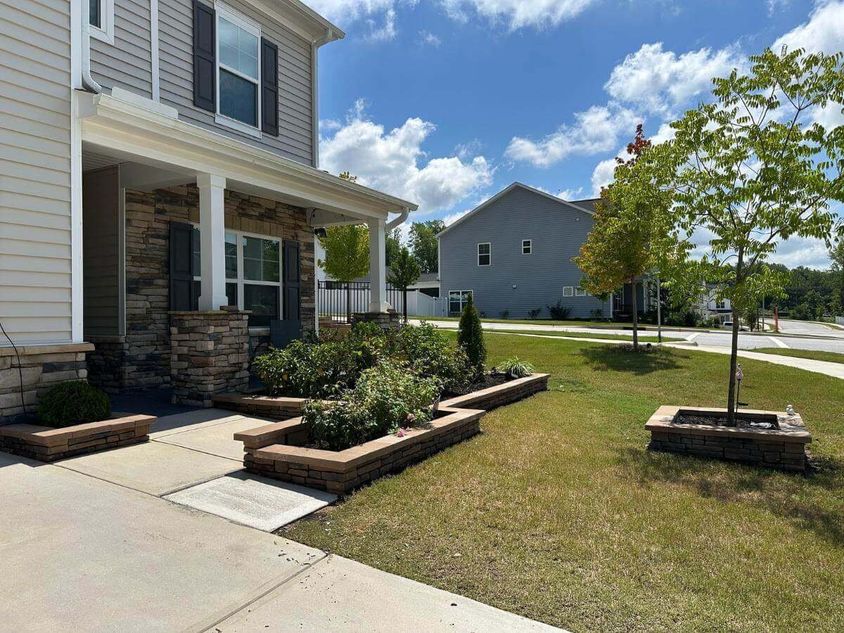 flower bed edging with brown stone in garner nc
